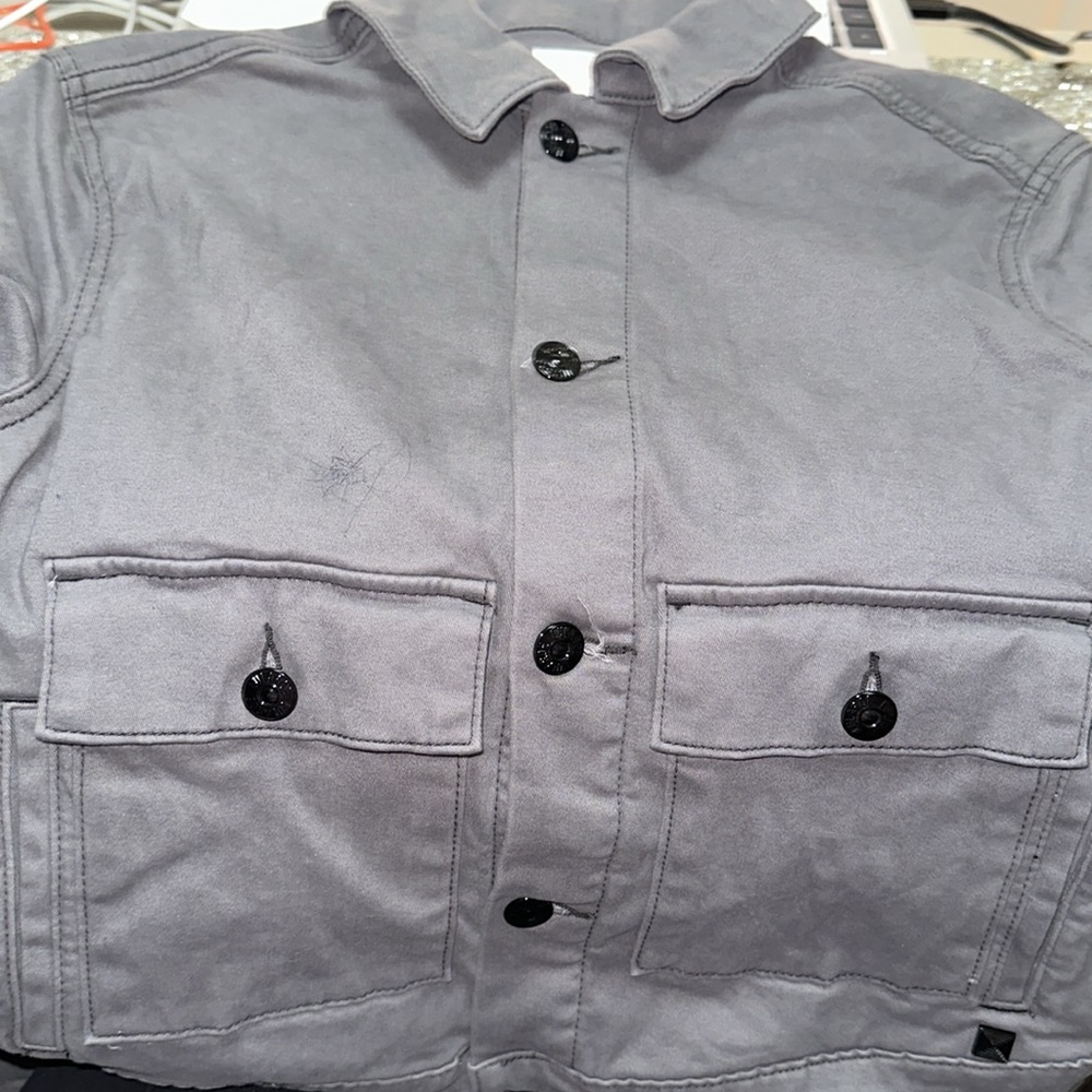 S Lularoe grey long sleeve floral button down jacket with pockets